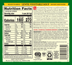 Amy's Lentil Soup can back label shows organic ingredients.