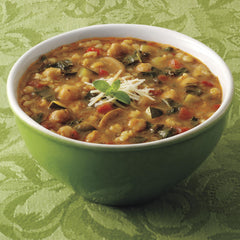 Amy's Rustic Italian Vegetable Soup simmering with mushrooms and rice in a pan for a comforting meal
