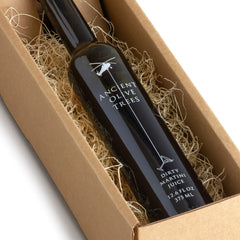 Ancient Olive Trees olive brine bottle closeup highlighting premium quality