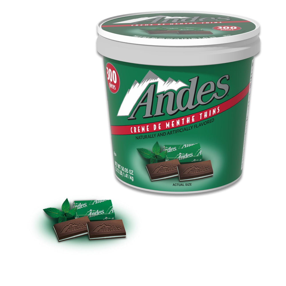 Andes Creme de Menthe Thin Mints display box closeup for gifting and sharing