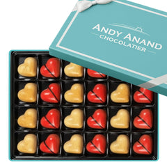 Andy Anand Chocolatier Belgian White Chocolate Hearts in a gift box, premium texture
