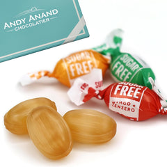 Andy Anand Chocolatier orange ginger candy packaging showing sugar-free flavor