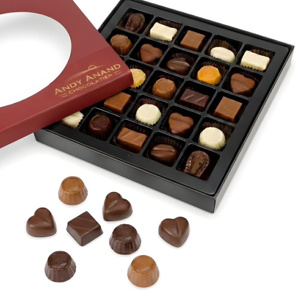 ANDY ANAND CHOCOLATIER sugar-free Belgian truffles in gift box, decadent guilt-free indulgence.