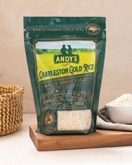 Andy's Carolina Gold Rice cooked-ready bowl with nutty aroma and fluffy grains.