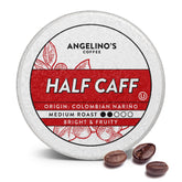 Angelino's half caff 96-count box for easy single-serve brewing