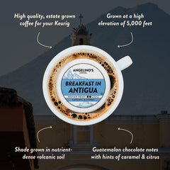 Angelino's Coffee medium roast K-Cups highlight Guatemalan terroir for a clean, bright finish