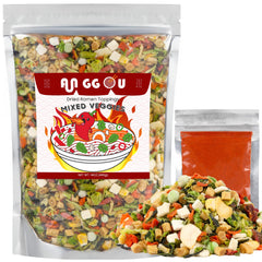 Anggou spicy vegetable ramen toppings blend in a resealable pouch for quick meals.