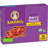 Annie's Berry Patch Bunny Snacks box on a store shelf, kid-friendly berry gummies.