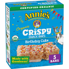 Annie's Birthday Cake Crispy Snack Bars box front, gluten-free and organic for lunchboxes