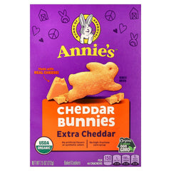 Annie's Cheddar Bunnies crackers with extra cheddar, kid-friendly snack.