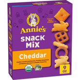 Annie's Cheddar Snack Mix bunny crackers closeup ideal for kid-friendly snacking