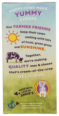 Creamy cheddar from grass-fed California cows enhances Annie's flavor.