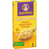 Annie's Homegrown vegan mac shells with sweet potato pumpkin, creamy and kid-friendly.