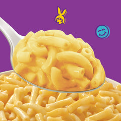 Annie's microwavable mac and cheese cup in use for fast lunches.