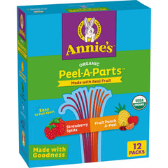 Annie's Fruit Peel-A-Parts Strawberry Splits pack, convenient on-the-go snack.