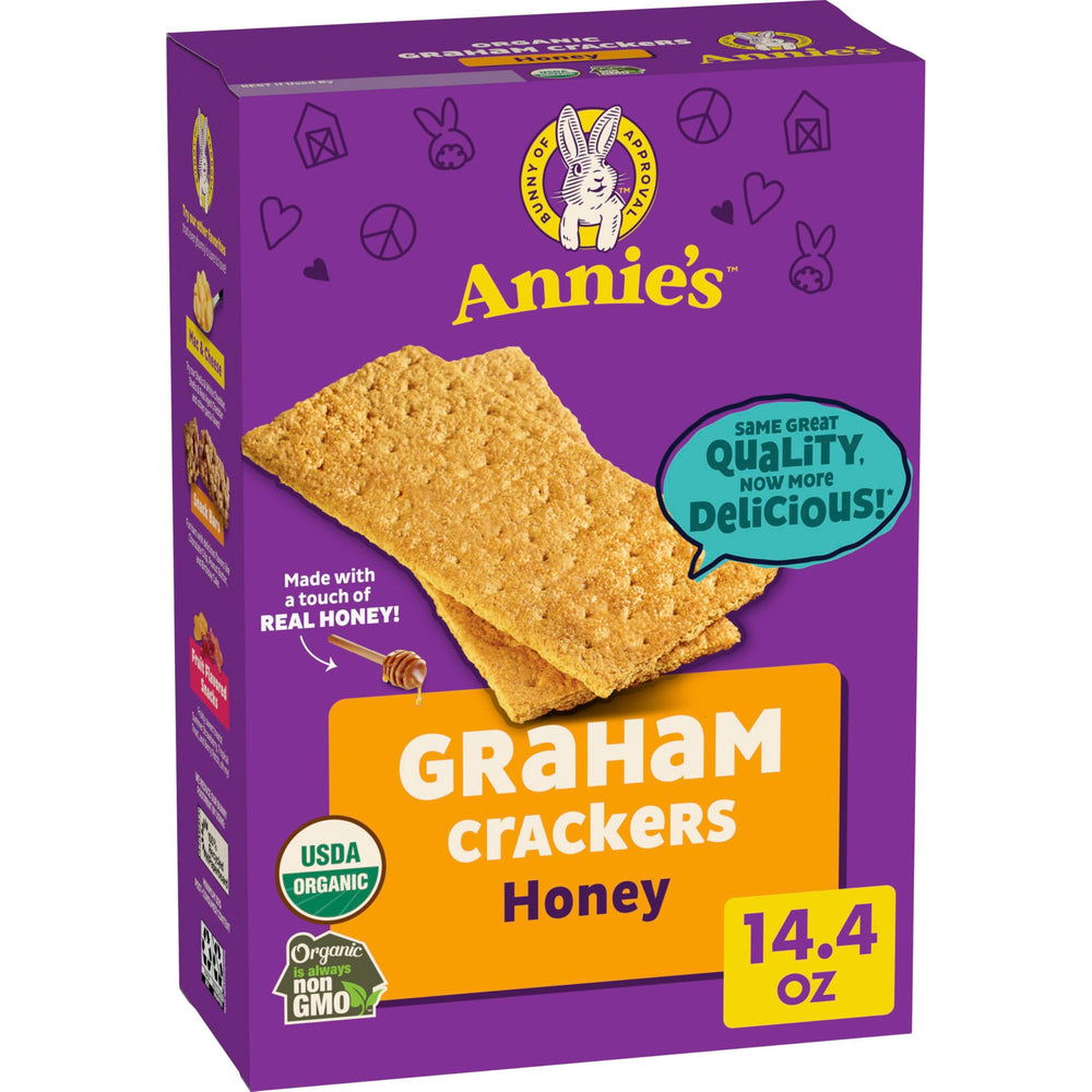 Annie's Organic Honey Graham Crackers box open, ready for a quick, wholesome snack.