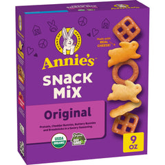 Annie's Organic Snack Mix with crackers and pretzels in a bowl, ideal for sharing