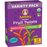 Annie's Strawberry Lemonade Fruit Twists in bag, vibrant colors ideal for lunchboxes and after-school snacks.