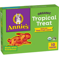 Annie's Organic Tropical Treat Bunny Snacks front view, ideal for school lunches.