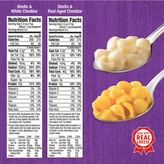 Annie's Shells & Real Aged Cheddar box front highlighting a rich flavor in a wholesome dish