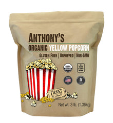 Anthony's Organic yellow popcorn kernels, unpopped, ready for fresh movie-night popcorn