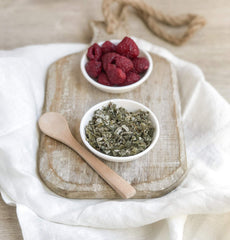 Non-GMO and non-irradiated raspberry leaves for a clean tea base.