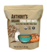 Anthony's Organic Steel Cut Oats pack shown for a hearty breakfast option