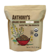 Anthony's Organic Brown Mustard Seeds 3lb pack for bulk seasoning.