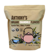 Anthony's Organic Chamomile Flowers 1lb bag, perfect for loose-leaf tea.