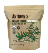 Anthony's Organic Hulled Hemp Seeds in a 1lb bag add plant-based protein to meals.