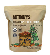 Anthony's Organic Split Red Lentils front pack shot highlighting pantry staple