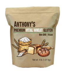Anthony's Vital Wheat Gluten 4 lb bag enhances dough structure for baking.