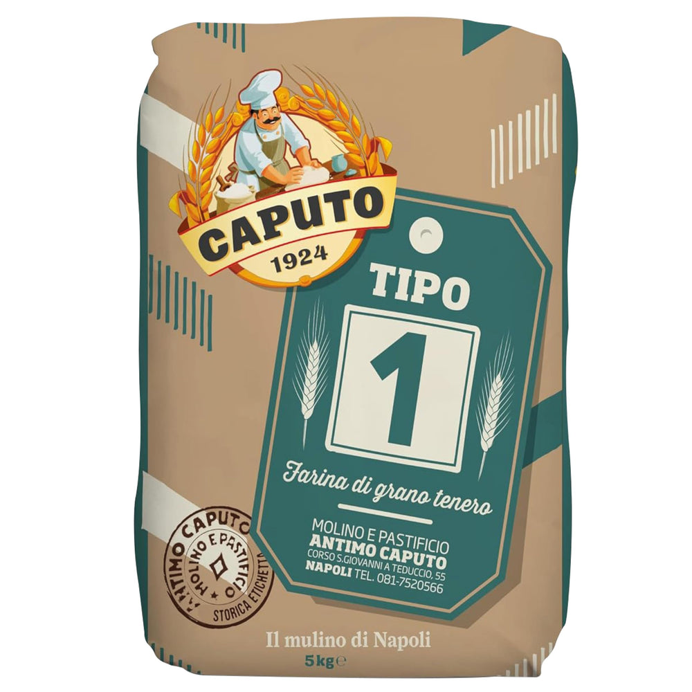 Antimo Caputo BrickOvenBaker Tipo 1 flour bag ready for rustic pizza dough.