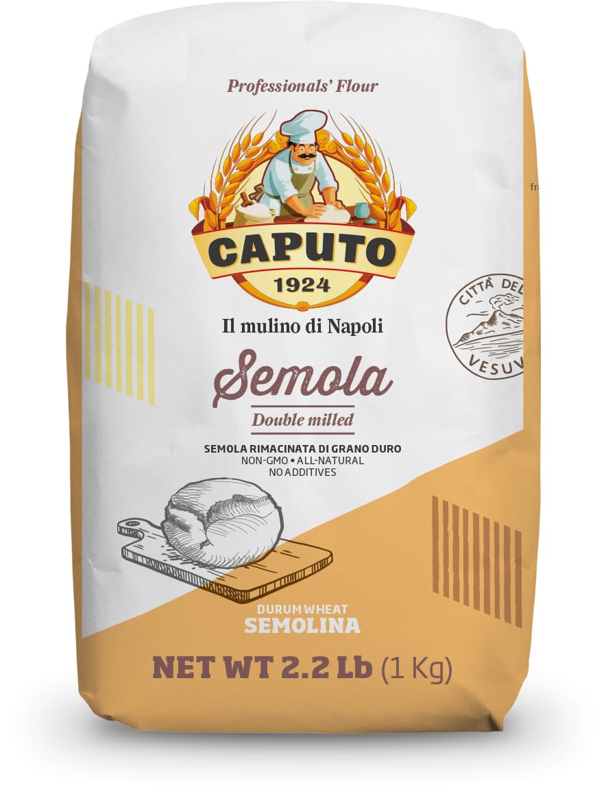 Antimo Caputo semolina flour bag showing all-natural ingredients for robust pasta and bread.
