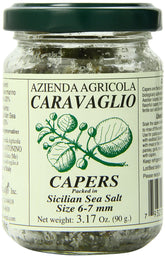 Antonino Caravaglio salted capers in glass jar enhance sauces and pasta with bold flavor.