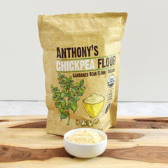 Anthony's Chickpea Flour measuring cups ready for precise gluten-free baking