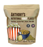 Anthony's Nutritional Yeast Flakes bottle close-up, fortified for vegan meals.