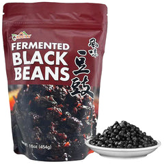 Apexy Douchi fermented black beans pack enhances flavor base for savory Asian dishes.