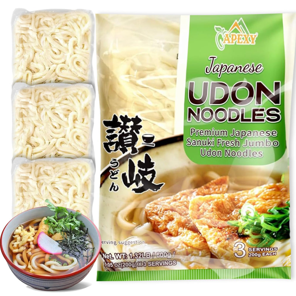 APEXY Japanese Style Udon noodles pack showing authentic Sanuki texture for home meals
