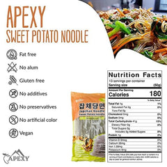 APEXY Japchae noodles in a bowl, ready to serve with vegetables.