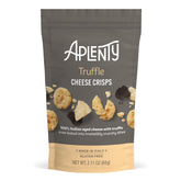 Aplenty Truffle Cheese Crisps packaging shows premium Italian ingredients for gourmet snacking