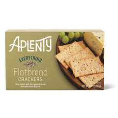 Aplenty Everything Flatbread Crackers package front—great for quick grazing and cheese boards.