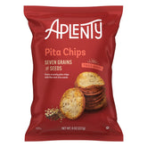 Aplenty Seven Grains pita chips bag front with bold crunch ready for sharing.