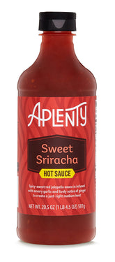 Aplenty Sweet Sriracha bottle pouring for a zingy glaze
