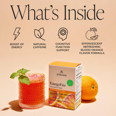 Close-up of Arbonne Energy Fizz label highlighting vegan ingredients