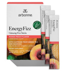 Arbonne Ginseng Energy Peach Mango fizz stick for focus and hydration