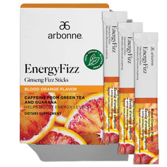 Arbonne Ginseng Energy Sticks blood orange pack offering a refreshing caffeine boost