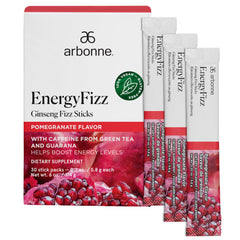 Arbonne Ginseng Energy Sticks pomegranate pack for convenient daily energy on the go.