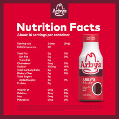 Arby’s Original Sauce bottle close-up label showing garlic and onion notes for marinades