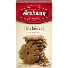 Archway soft molasses cookies box front, cozy aroma inviting tea-time moments